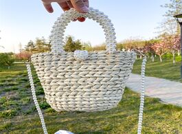 Foto van Tassen new handmade pearl portable straw bag small bucket ladies travel wallet and handbag seaside v