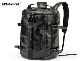 Foto van Tassen men leather bucket backpack multifunctional travel bag large capacity luggage male backpacks 