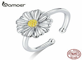 Foto van Sieraden bamoer silver 925 jewelry enamel daisy flower open adjustable finger rings for women sterli