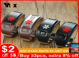 Foto van Sieraden vnox free custom men id wristband genuine leather bracelets with stainless steel medical ba
