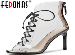 Foto van Schoenen fedonas cross tied high heels pumps concise sexy peep toe summer shoes women s sandals size