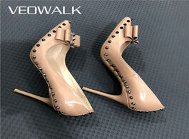 Foto van Schoenen veowalk spikes bow knot women beige stilettos high heels elegant ladies formal dress shoes 