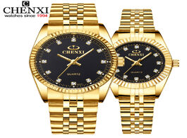 Foto van Horloge chenxi luxury couple watch golden fashion stainless steel lovers quartz wrist watches for wo