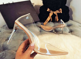 Foto van Schoenen clear pvc transparent pumps sandals perspex heel stilettos high heels point toes womens par