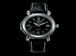Foto van Horloge gorben stainless steel case automatic mechanical mens watch leather band fashion luxury wris