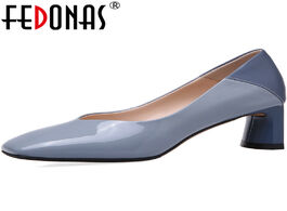 Foto van Schoenen fedonas concise shallow genuine leather shoes for women fashion newest thick heels pumps au