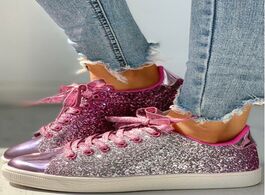Foto van Schoenen womens fashion casual rock glitter sparkling sneakers women s encrusted lace up shoes white