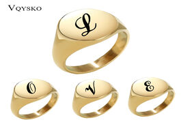 Foto van Sieraden stainless steel round initial alphabet ring glossy women men unisex gold color a z 26 lette