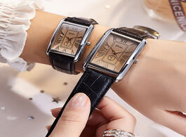 Foto van Horloge fashion square couple watch roman numerals simple style new men and women casual leather str