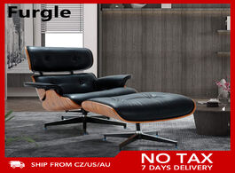 Foto van Meubels furgle chaise chair lounge with ottoman black palisander wood real leather for living room f