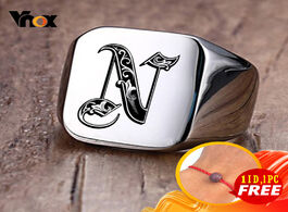 Foto van Sieraden vnox retro initials signet ring for men 18mm bulky heavy stamp male band stainless steel le
