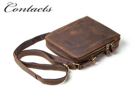 Foto van Tassen contacts genuine crazy horse leather vintage men crossbody bag luxury messenger bags for zipp