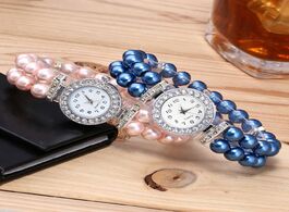 Foto van Horloge fashion casual women watch pearl string strap quartz wrist rhinestone free shopping