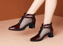 Foto van Schoenen patent leather mesh boots woman sandals block heel women summer shoes back zipper hollow ou