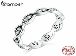 Foto van Sieraden bamoer authentic 925 sterling silver simple lines cz pendant finger rings for women engagem