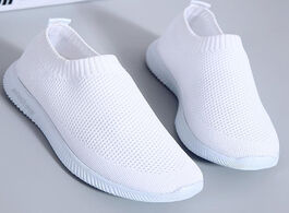 Foto van Schoenen women white sneakers female knitted vulcanized shoes casual slip on flats ladies sock train