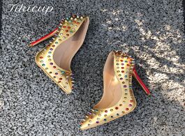 Foto van Schoenen tikicup light golden women spikes pointy toe pumps slip on stilettos ladies high heels with
