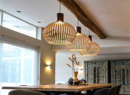Foto van Lampen verlichting sam wooden pendant light birdcage wood lamp modern designer black white hanging f