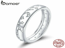 Foto van Sieraden bamoer s925 sterling silver clear platinum cz shining stars finger rings for women engageme