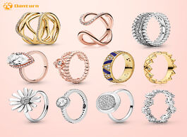 Foto van Sieraden danturn new 925 sterling silver daisy flower crown pink wrapped open rings original women b
