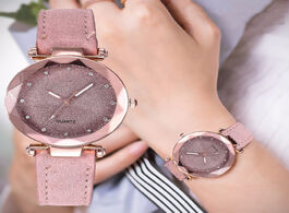 Foto van Horloge casual women romantic starry sky wrist watch leather rhinestone designer ladies clock simple