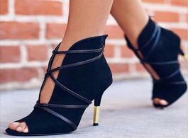 Foto van Schoenen new fashion woman faux suede pumps sexy open toe ankle boots slip on deep v cut high heel l