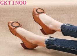 Foto van Schoenen gktinoo 2020 genuine leather square toe pumps women shoes low heel shallow round buckle sli