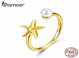 Foto van Sieraden bamoer shell pearl with starfish finger rings for women adjustable band 925 sterling silver