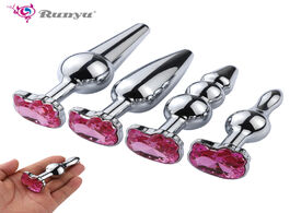 Foto van Schoonheid gezondheid new metal anal plugs crystal jewelry rosy colors small sex toys for women men 