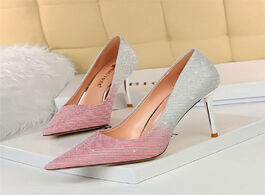 Foto van Schoenen 2020 luxury women bling crystal rose gold pumps 9cm pencil high heels designer peach sequin