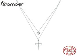 Foto van Sieraden bamoer sterling silver 925 cross with heart plated platinum cz pendant necklace for women c