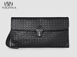 Foto van Tassen yilinsa luxury men cowhide genuine leather clutch wallet 2020 fashion woven zipper high quali
