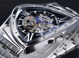 Foto van Horloge duncougar skeleton triangle dial mechanical automatic watch silver waterproof stainless stee