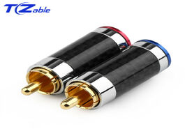 Foto van Elektronica 2pcs plug rca connector carbon fiber audio jack gold plated copper splice adapter solder