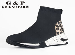 Foto van Schoenen high top sock shoes women platform sneakers ladies causal fashion knitted slip on leopard u