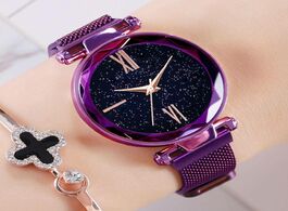 Foto van Horloge women watches 2020 luxury rosy gold mesh magnet starry sky quartz watch casual relogio femin