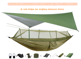 Foto van Meubels portable camping hammock with mosquito net and rain fly tarp canopy nylon hammocks double hi