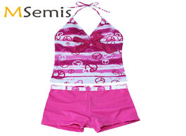 Foto van Sport en spel kids girls tankini swimsuit heart print swimwear halter set with bra pads for summer s