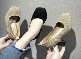 Foto van Schoenen fashion high heels woman work shoes women shallow pumps square toe knitting footware for fe
