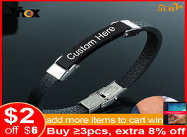 Foto van Sieraden vnox personalized stainless steel id bracelets for men layered leather bangle casual custom