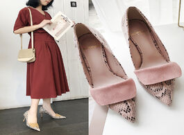 Foto van Schoenen elegant women pumps high heel faux snakeskin pattern office ladies pink shoes sexy pointed 