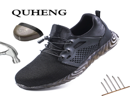 Foto van Schoenen quheng outdoor men and women safety boots breathable shoes air mesh ultra light soft bottom