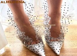 Foto van Schoenen almudena celebrity polka dots clear pvc pumps high heels pointed toe lotus mesh wedding sho