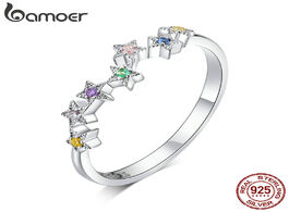 Foto van Sieraden bamoer authentic 925 sterling silver colorful star line finger rings for women hypoallergen