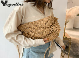 Foto van Tassen summer tassel straw shoulder bag for women paper rope hook hand woven casual handbags beach t
