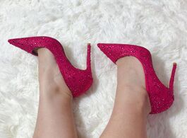 Foto van Schoenen luxury crystal high heel pumps red black glittering wedding shoes bride pointed toe shallow