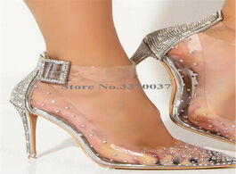 Foto van Schoenen linamong bling pointed toe pvc rhinestone stiletto heel pumps ankle strap buckle transparen