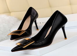 Foto van Schoenen classics brand pumps women high heel shoes office 9cm square buckle drill black heeled with