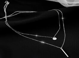Foto van Sieraden 925 sterling silver simple round cz necklace double layer long strip pendant geometric for 