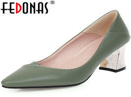 Foto van Schoenen fedonas 2020 high quality women point toe pumps thicks metal heeled pu elegant shoes spring